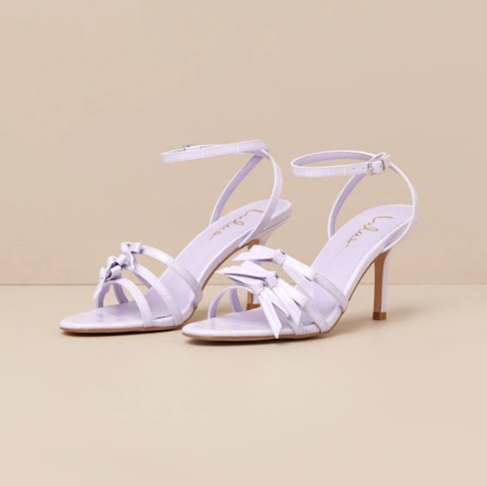 Lulus Devereux Lilac Croc-embossed Bow High Heel Sandals Purple - Size 6.5